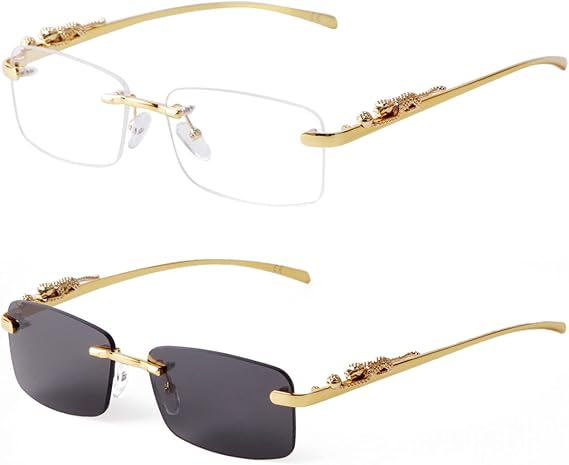 ADE WU Vintage Rimless Sunglasses Retro Luxury Gold Metal Frameless Rectangle Colored Lens Sun Glasses