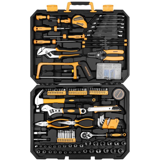 DEKOPRO 198 Piece Home Repair Tool Kit, Wrench Plastic Toolbox with General Household Hand Tool Set